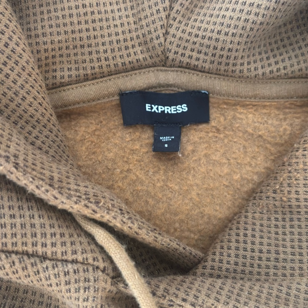 Express Men's Relaxed Mini Geo Textured Hoodie - Brown - Picture 7 of 8